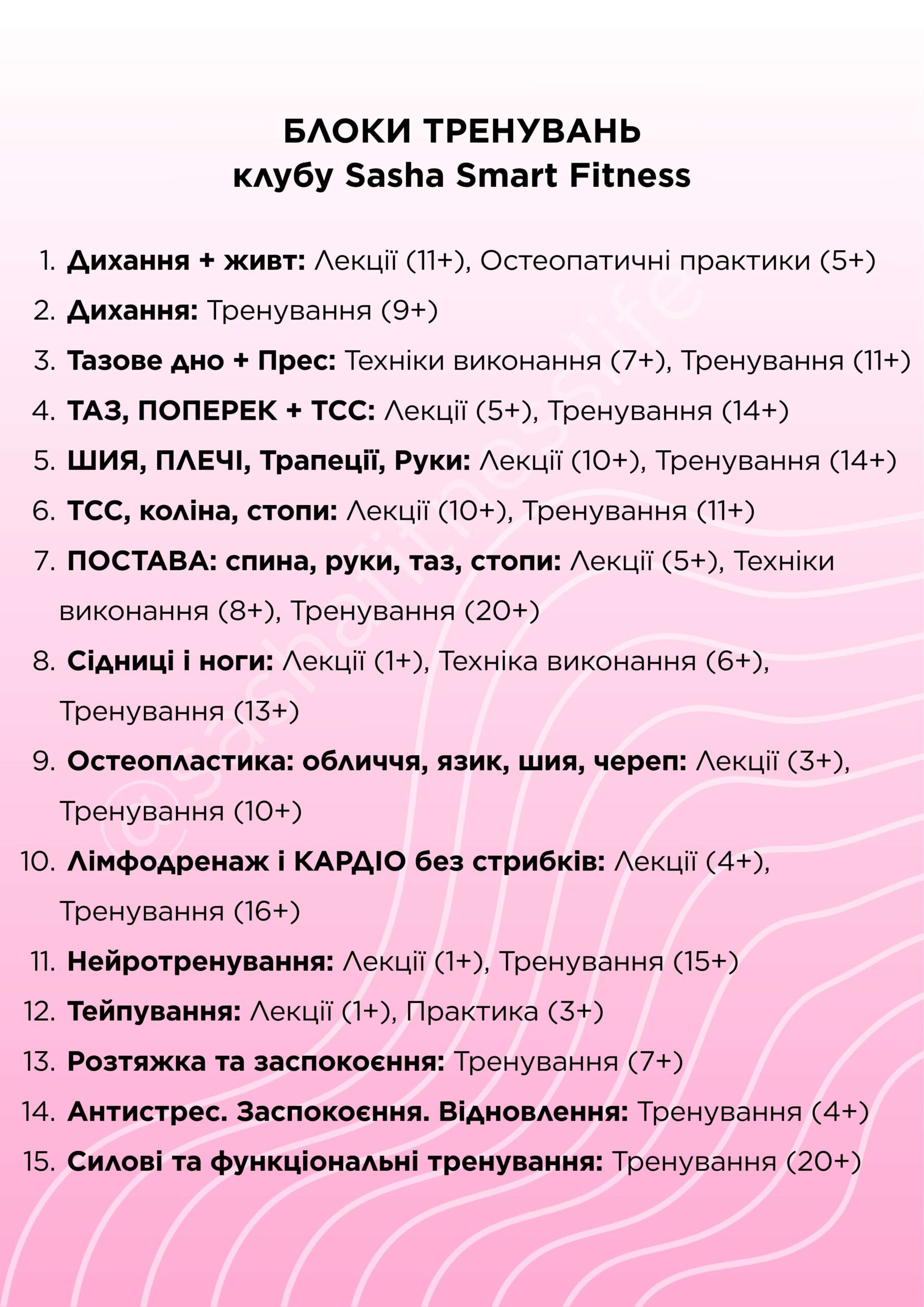 БЛОКИ ТРЕНУВАНЬ клубу Sasha Smart Fitness
