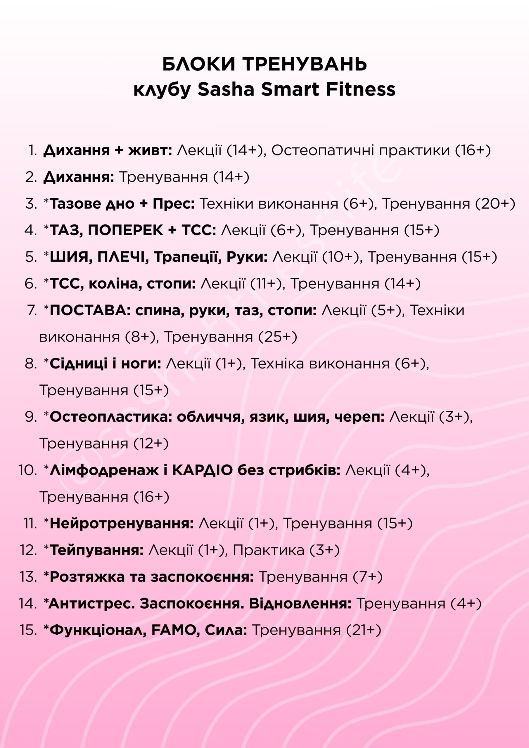 БЛОКИ ТРЕНУВАНЬ клубу Sasha Smart Fitness